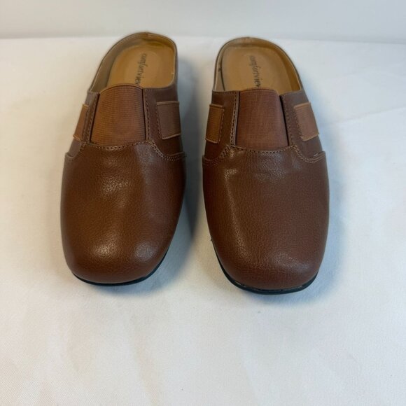 Comfortview The Sarah Womens Size 7.5 Wide Brown Leather Mules Workwear Casual - Picture 2 of 12